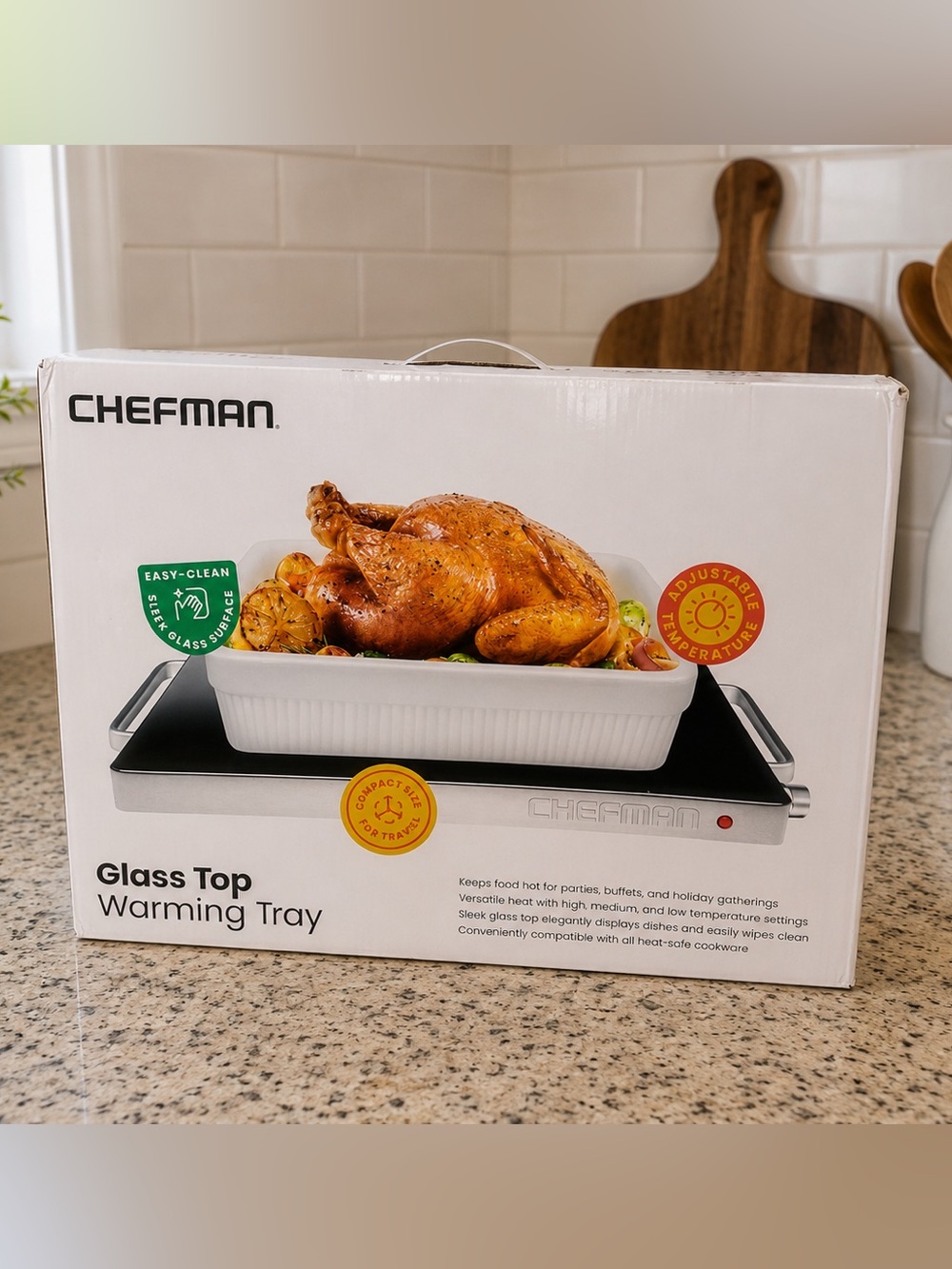 Chefman Black Glass Top Warming Tray